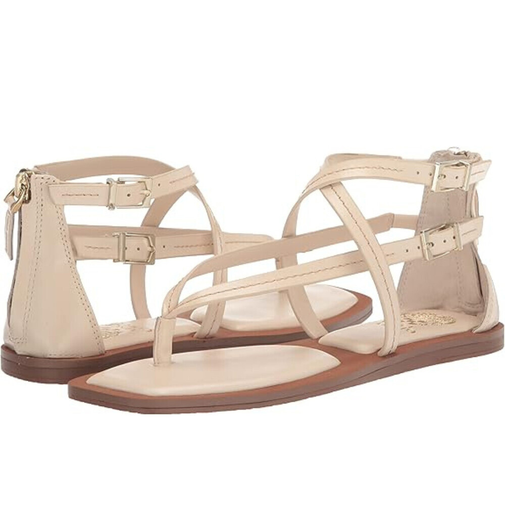 Vince Camuto Brenndie Sandals Women's 6 Warm Vanilla Square Toe Slip-On HAWK762